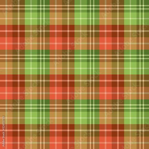 Seamless pattern in fine autumn orange, brown and green colors for plaid, fabric, textile, clothes, tablecloth and other things. Vector image.