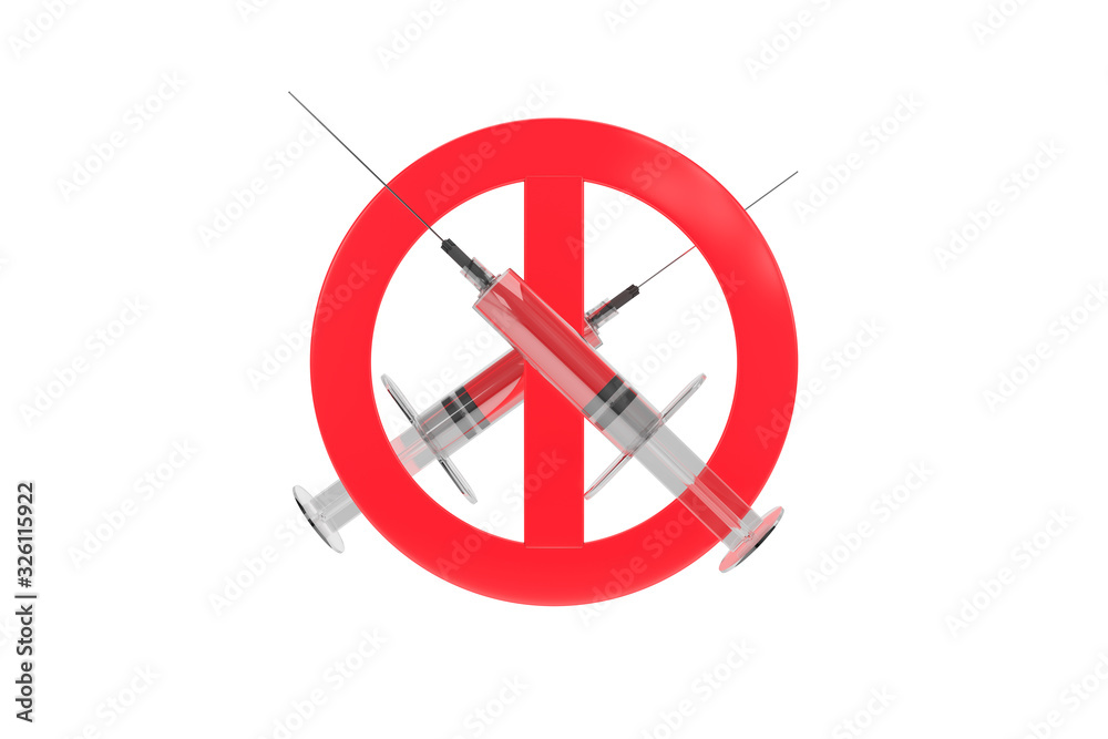 3D Rendering of No Drugs Allowed Sytinge with Red Stop Warning Sign 3D Rendering of No Drugs Allowed Sytinge with Red Stop Warning Sign