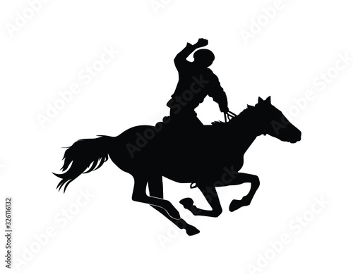Silhouette racing horse with jockey on a white background. Equestrian sport. Vector illustration