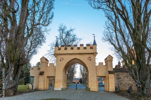 Zruc nad Sazavou, Czech Republic - Main gate of beautiful Gothic castle in Zruc nad Sazavou in winter. Central Bohemia region of the Czechia. © petrsvoboda91