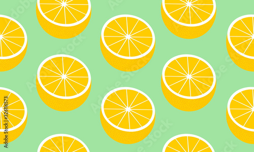 Seamless background with halves grapefruit. Vector fruit design for pattern or template.