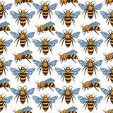 Vector seamless pattern with bees. Black and yellow texture