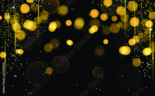 Golden lights on black background and white or silver Glitter and elegant for Christmas or new year. Abstract background with bokeh effect.