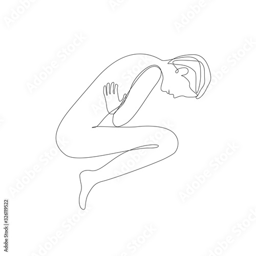 A person in a depressed state one line drawing on white isolated background. Vector illustration