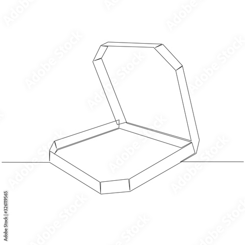 Pizza box one line drawing on white isolated background. Vector illustration