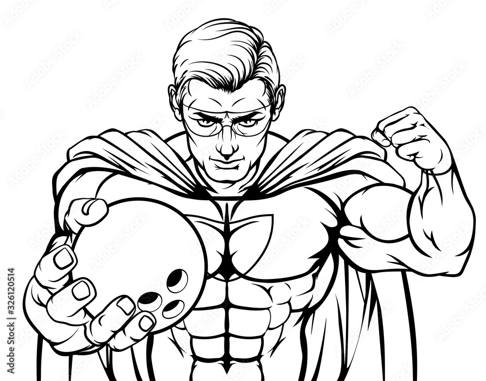 Fototapeta premium A superhero bowling sports mascot holding a ball