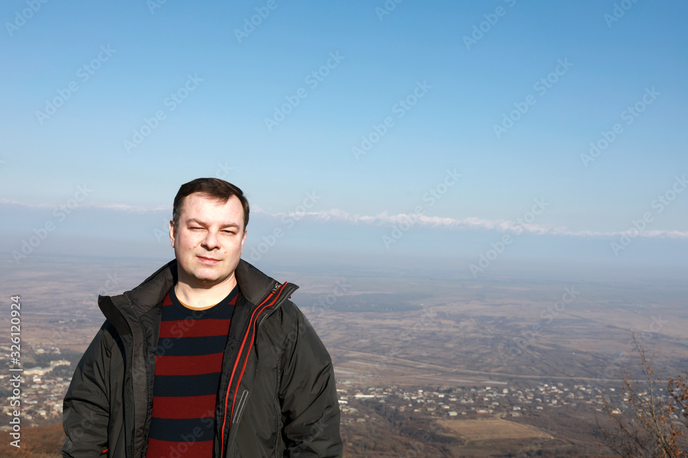 Man on background of of Alazani Valley