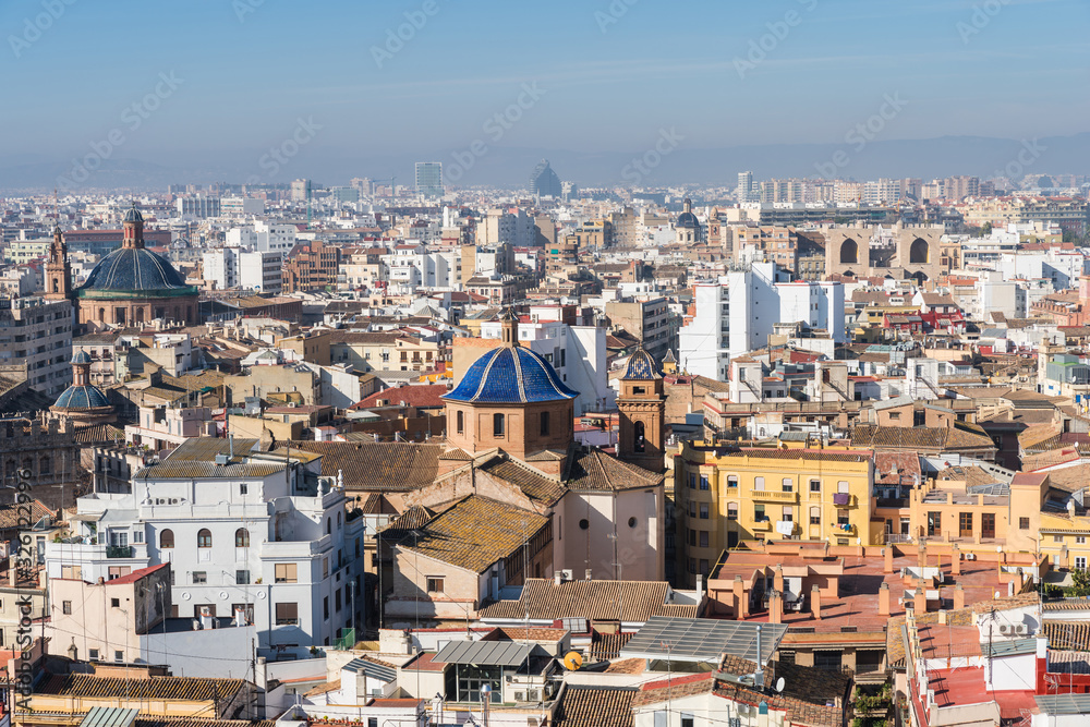 Valencia - Aerial view of valencia including la lonja and central market 