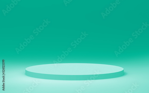 3d green bright cylinder podium minimal studio background. Abstract 3d geometric shape object illustration render. Display for food natural product.