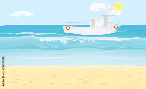 Fishing boat on sea. vector illustration