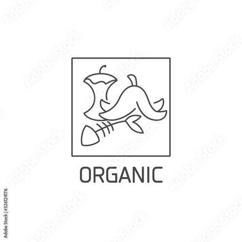 Vector logo, badge and icon for natural and organic waste. Biodegradable product sign design. Symbol of sorting garbages.