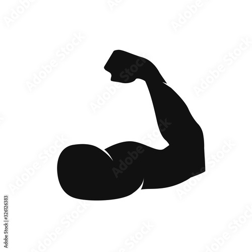 Biceps arm vector icon, muscular bodybuilder pose icon