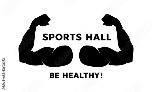 Biceps arm vector icon, muscular bodybuilder pose icon