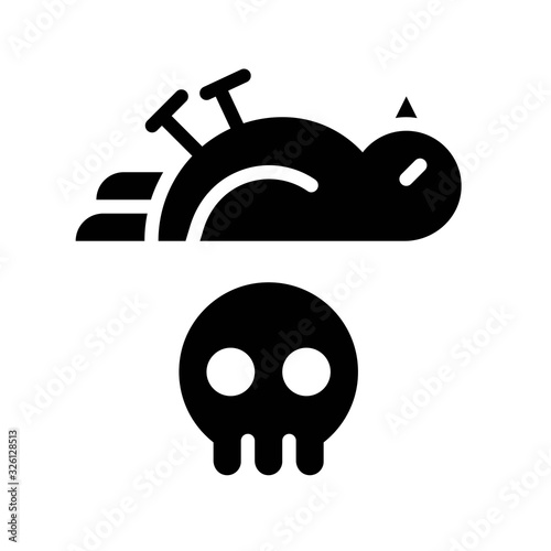 climate related dead bird with scary skull vector in solid design,