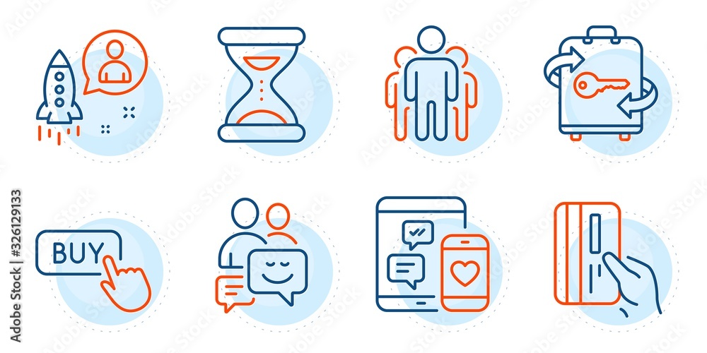 Communication, Group and Payment card signs. Startup, Social media and Buy button line icons set. Time, Luggage symbols. Developer, Mobile devices. Business set. Outline icons set. Vector Communication, Group and Payment card signs. Startup, Social media and Buy button line icons set. Time, Luggage symbols. Developer, Mobile devices. Business set. Outline icons set. Vector