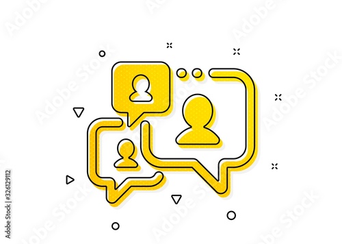 Comments sign. Support chat icon. Speech bubble message symbol. Yellow circles pattern. Classic support chat icon. Geometric elements. Vector