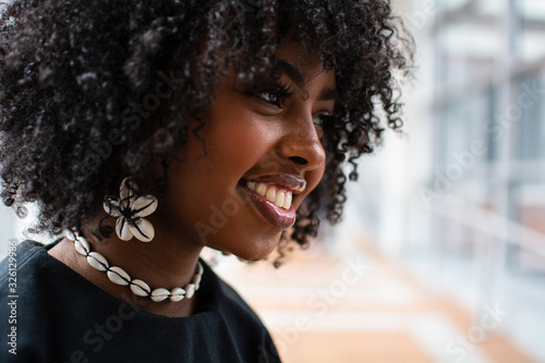 Portrait of Beautiful Black Woman with Curly Hair