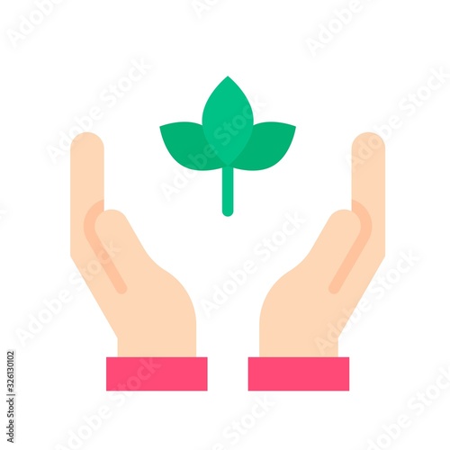 environment related save leafs or flower with hand vector in flat style,