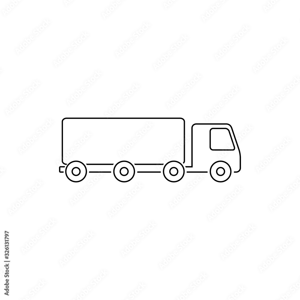 Truck trailer vector line icon. Semi lorry wagon commercial transport logistic concept. Van delivery shape sign isolated Truck trailer vector line icon. Semi lorry wagon commercial transport logistic concept. Van delivery shape sign isolated