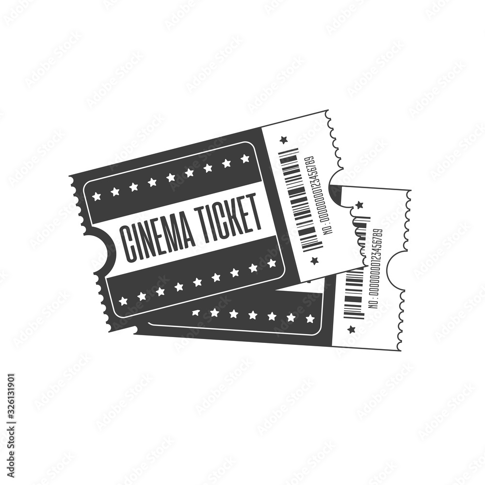 Fototapeta premium Retro cinema ticket template, isolated on white background. Set of Tickets to theater, concert or other event. Vector illustration in flat style. EPS 10.