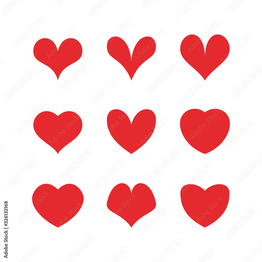 Red hearts icons set. Love, Loving heart icon. Like and lovely romance outline symbols. Valentines day loving signs collection. Vector illustration EPS 10. Red hearts icons set. Love, Loving heart icon. Like and lovely romance outline symbols. Valentines day loving signs collection. Vector illustration EPS 10.