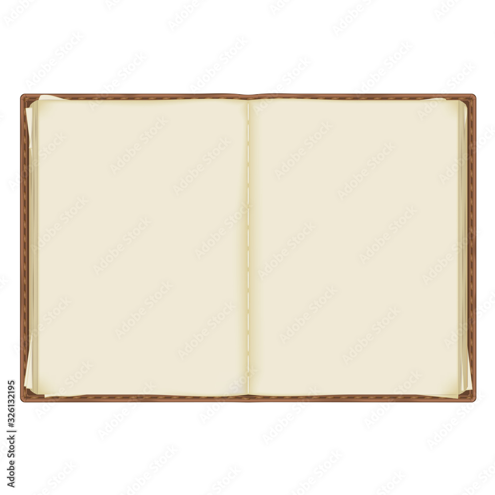 an old, battered notebook with yellowed pages bound in leather. isolated on a white background an old, battered notebook with yellowed pages bound in leather. isolated on a white background