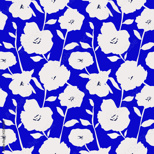 abstract vintage seamless floral pattern. white flowers on blue background. vector illustration