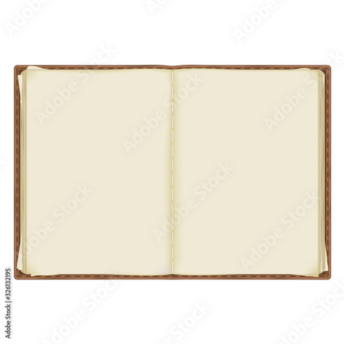 an old, battered notebook with yellowed pages bound in leather. isolated on a white background © pal1983