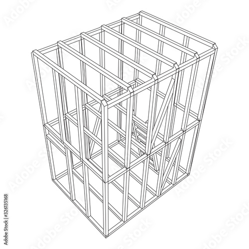 Abstract architecture building. Plan of modern framing house. Wireframe low poly mesh construction.