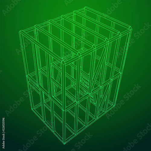 Abstract architecture building. Plan of modern framing house. Wireframe low poly mesh construction.