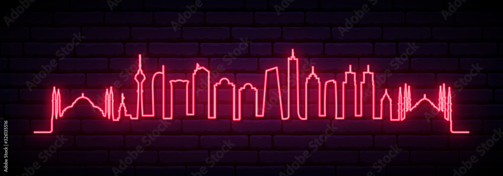 Fototapeta Czerwony neon panoramę miasta Stambuł. Jasny długi transparent Stambuł. Ilustracja wektorowa.