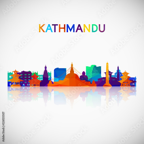 Kathmandu skyline silhouette in colorful geometric style. Symbol for your design. Vector illustration.