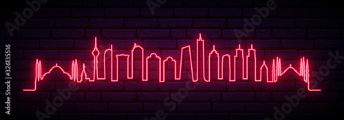 Red neon skyline of Istanbul city. Bright Istanbul long banner. Vector illustration.