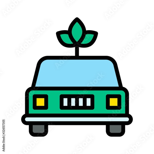 sustainable or recycle related leafs on car vector with editable stroke,