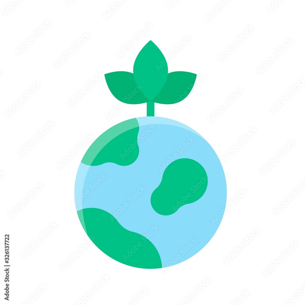 sustainable or recycle related leafs on world globe or global warming vector in flat style, sustainable or recycle related leafs on world globe or global warming vector in flat style,