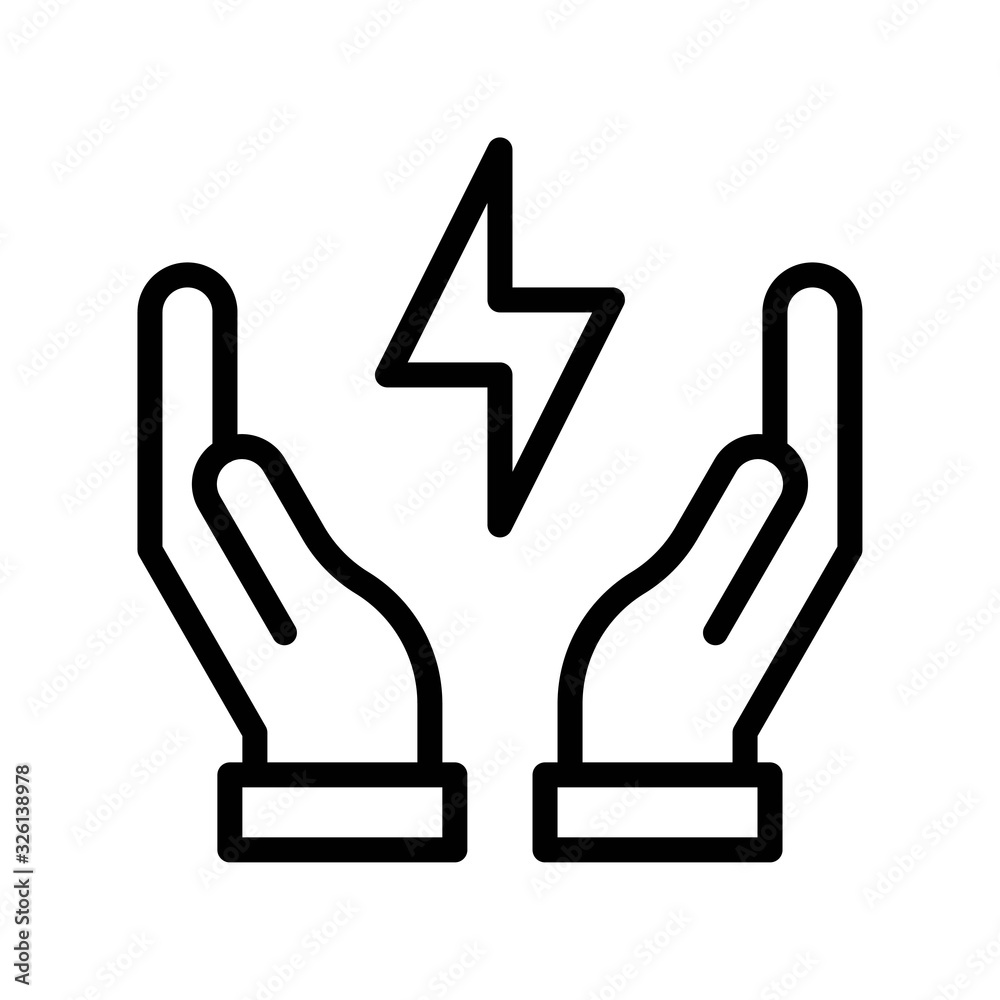 sustainable or recycle related hands with thunderbolt or save energy vector in lineal style, sustainable or recycle related hands with thunderbolt or save energy vector in lineal style,