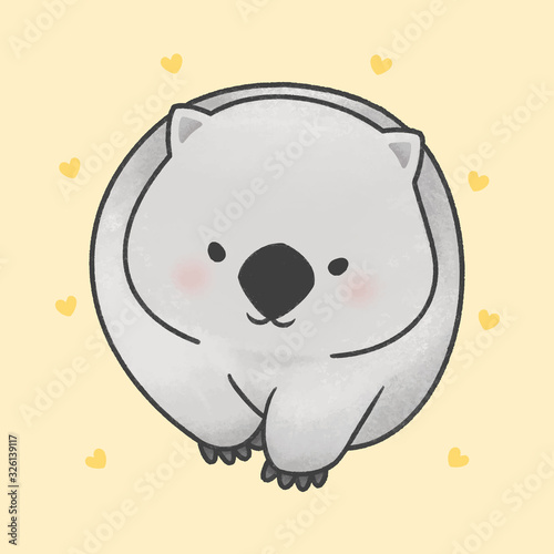 Cute wombat walking cartoon hand drawn style