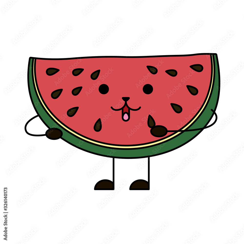 fresh watermelon fruit kawaii character
