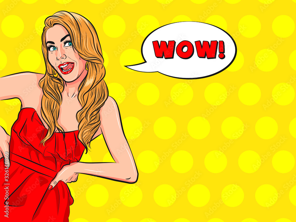 Vector stock wow female face sexy surprised young blonde. Pop art