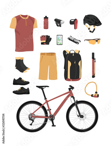 mountain bike hardtail equipment and accessories. color vector illustration photo