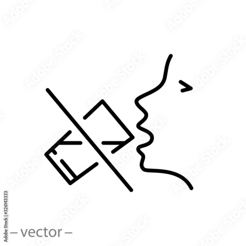 no drinking icon, do not ingest or no take into, protect from ingestion hazard, prohibited thin line web symbol on white background - editable stroke vector illustration eps10