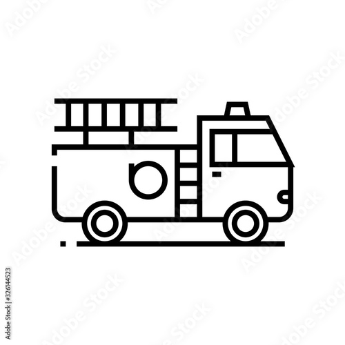 Fire truck line icon, concept sign, outline vector illustration, linear symbol.