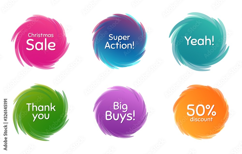 Swirl motion circles. Super action, 50% discount and christmas sale. Thank you phrase. Sale shopping text. Twisting bubbles with phrases. Spiral texting boxes. Big buys slogan. Vector Swirl motion circles. Super action, 50% discount and christmas sale. Thank you phrase. Sale shopping text. Twisting bubbles with phrases. Spiral texting boxes. Big buys slogan. Vector