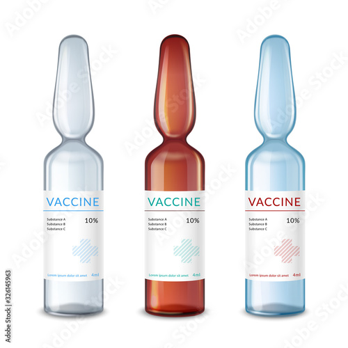 Medical glass ampoule. Vector illustration. Packing on white background