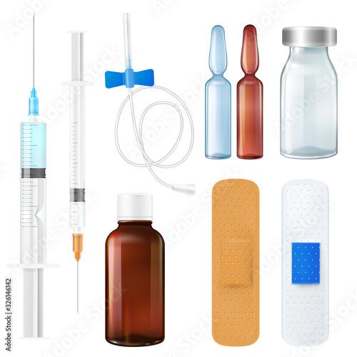 Medical template with set for injection on a white background.Vector illustration