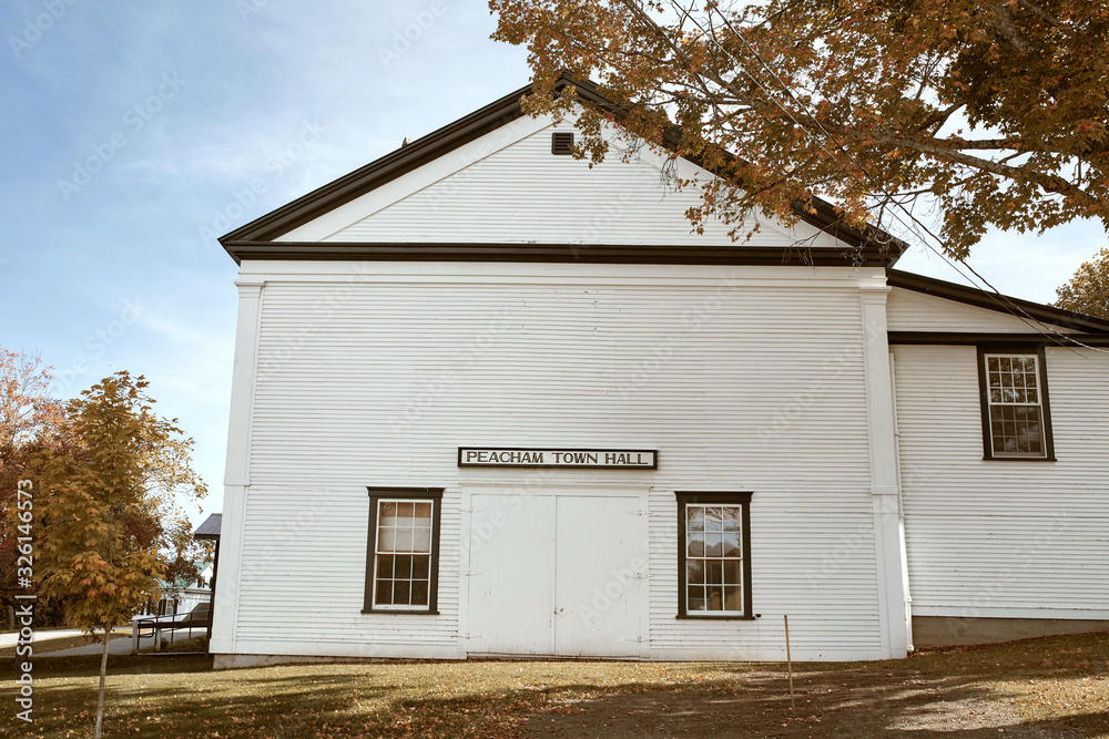 Exterior of Peacham Town Hall in the small New England town of Peacham Vermont. Vermont, USA Exterior of Peacham Town Hall in the small New England town of Peacham Vermont. Vermont, USA
