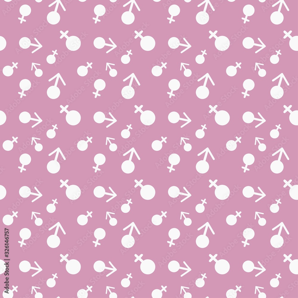Seamless pattern with symbols of man and woman. Simple love vector pattern. Silhouette venus and mars symbols isolated on pink background. Seamless pattern with symbols of man and woman. Simple love vector pattern. Silhouette venus and mars symbols isolated on pink background.