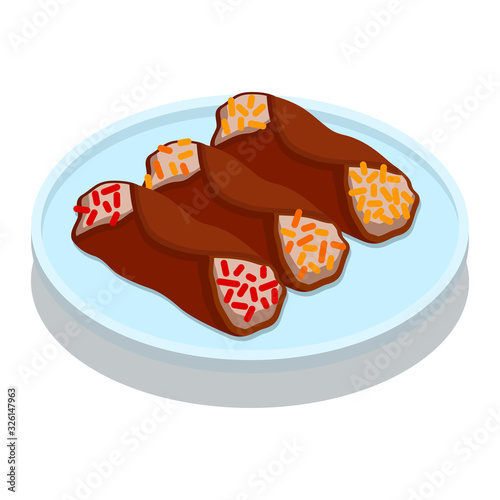 Italian dessert Cannoli. Isometric vector graphics.