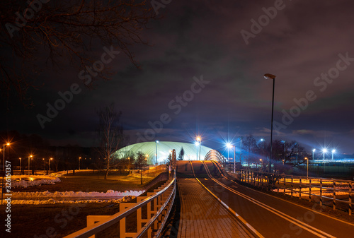 night view of the bike path in Minsk