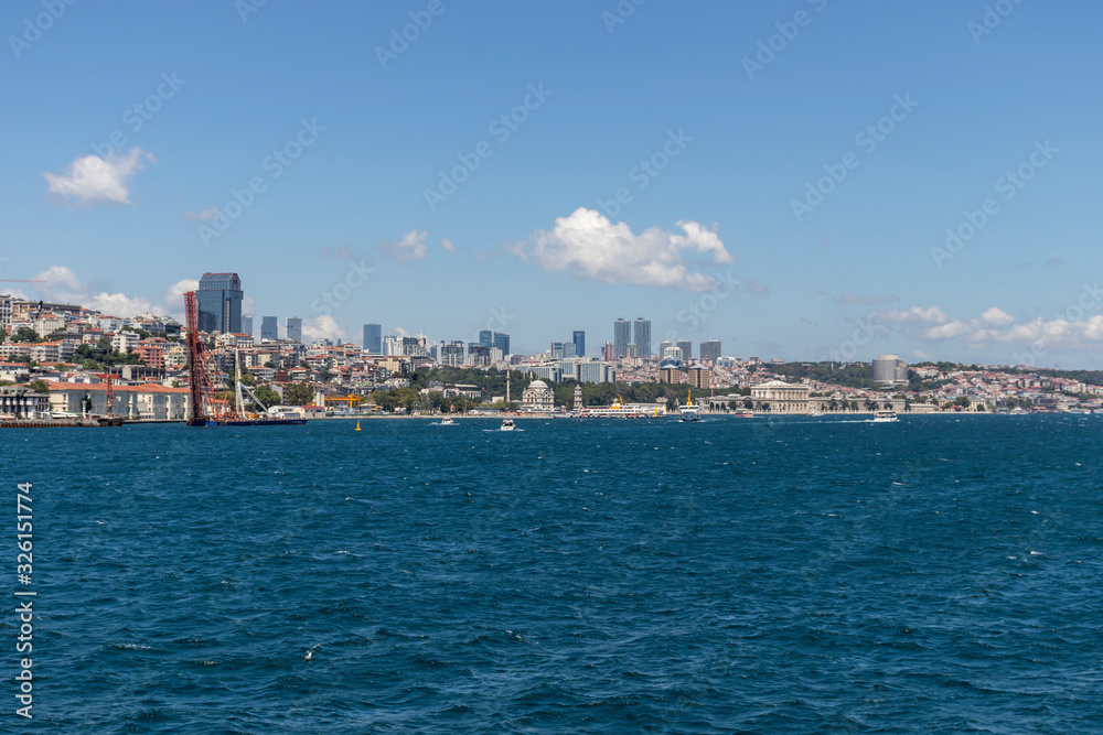 Panorama from Bosporus to city of Istanbul, Turkey